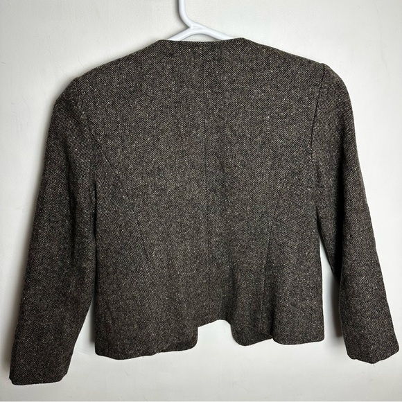 Orvis Tweed Short Blazer 100% Wool Women's 6 Open Lined Shoulder Pads Brown NEW - Picture 2 of 8